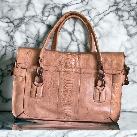 COACH *KRISTIN* LTD ED OSTRICH LARGE FLAP SATCHEL BAG w/ CROSSBODY IN TAN 👜 - Picture 4 of 8